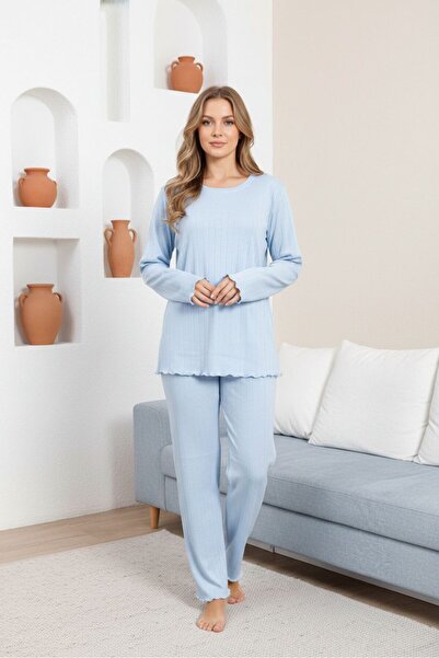 Erva pijama giyim İNTERLOK KUMAŞLI çizgili kadın pijama takımı