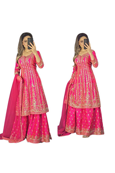 MYSMAR وشاح جورجيت صناعي وردي سلوار قميص - PMM16773 | لون القرنفل