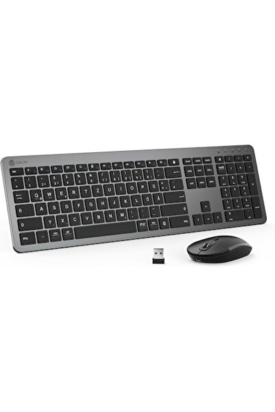 iClever IC-GK08 Keyboard and Mouse Set, 2.4G Wireless, Rechargeable, Ergonomic, Gray/Black