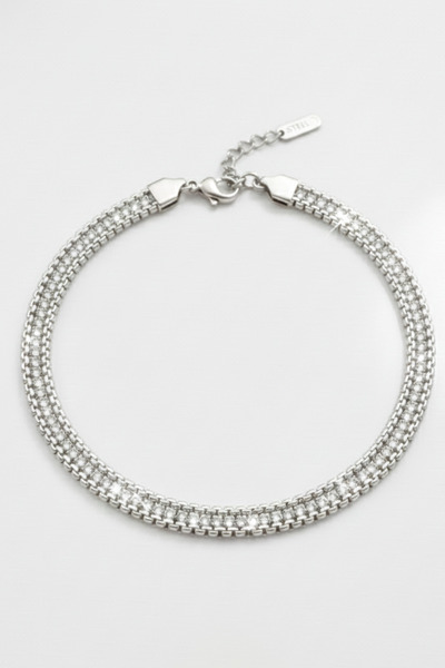 Rua Jewelry سوار محبوك من الفولاذ الفاخر بتفاصيل حجرية بيضاء 7 مم لون فضي |  ...