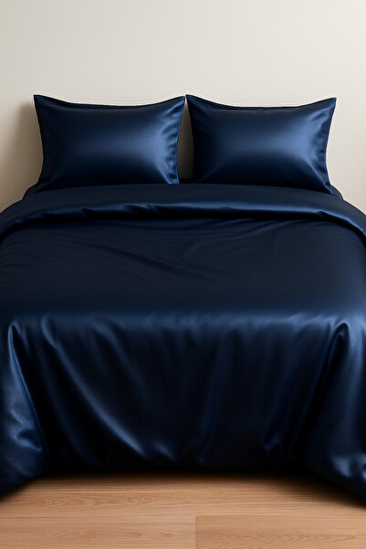 Alisy Home %100 Pamuklu Lacivert Saten Nevresim Takımı Çift Kişilik – Işıltıl...
