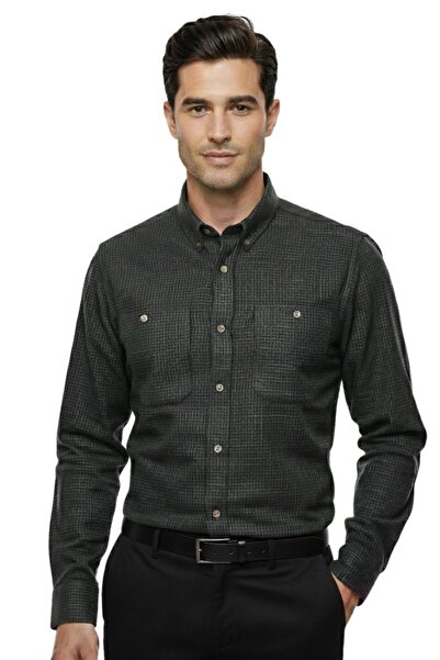 KAMER Men's Winter Long Sleeve Double Pocket Shirt 4046 Bgl-St04995