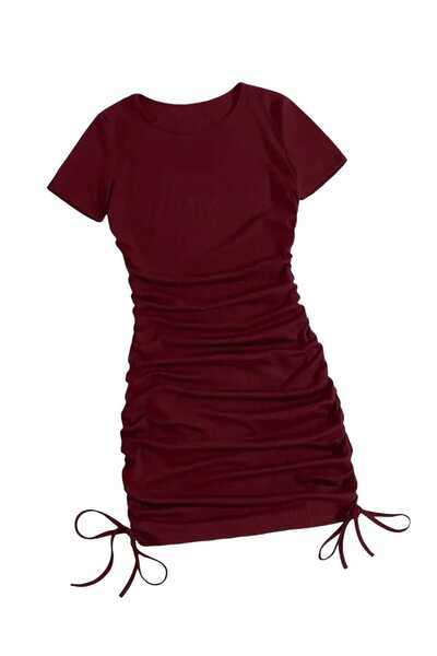 BEBEĞİME ÇORAP Бордо рокля с къси ръкави и събрани странични части