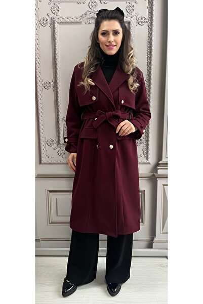 styleFlex Elegant Coat in Striped Fabric with Lining and Gold Buttons