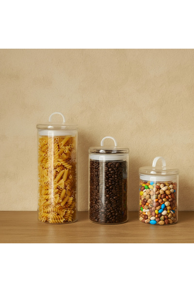 Evanev ZBERN 3 Lü Borosilikat Cam Kavanoz Seti Erzak