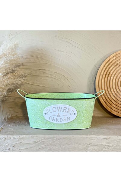 Evanev Tutku Vintage Oval Metal Kulplu Saksı Yeşil KOD:3458