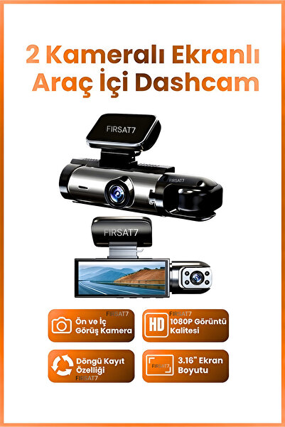 Fırsat7 F8 Araç İçi Hd Kamera 2 Kameralı Wifi Özellikli 1080P Full Hd Gece Gö...