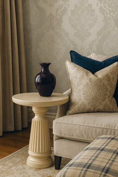 Simillo Home&Living Doğal Ahşap Mantar Sehpa - Krem Renk Tekli Yan Sehpa Modeli