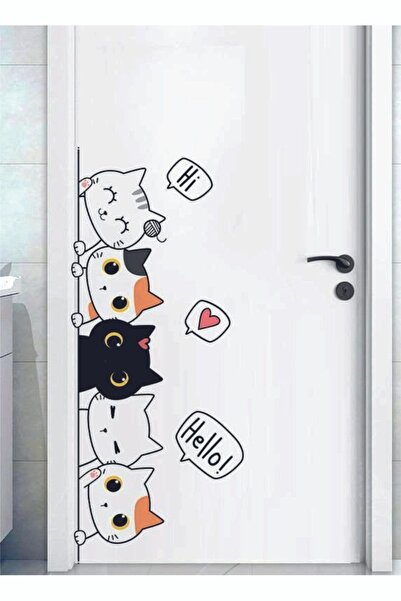 Hediyeni Al Cute Cats Door Wall Kids Room Sticker 86X38 cm
