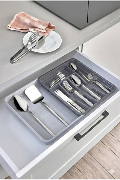 BEYZANA Plastik Tek Taraflı Ayarlanabilir Çekmece Içi Kaşıklık Uzayabilen Çat...