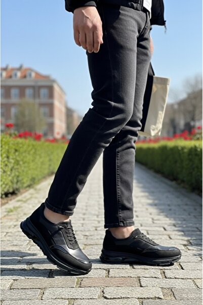 Dropland Men's Black Genuine Leather Elastic Casual Shoes Light Sole Orthoped...