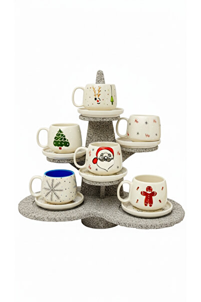 Porsellena 6-Piece New Year Set Handmade Ceramic Mug Set with Plate, Mug, Hand Made, Coffee Cup