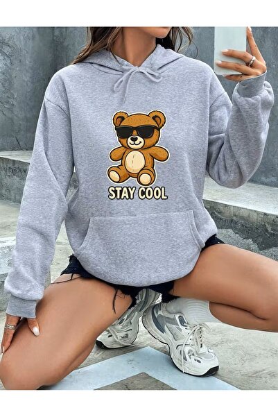 LELVANİ سترة بقلنسوة منقوشة بنمط تيدي بير من ستاي كول للجنسين