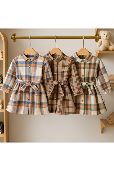 canmana kids&baby Plaid Patterned 3-Piece Girl's Dress Lumberjack Fabric 9-12...