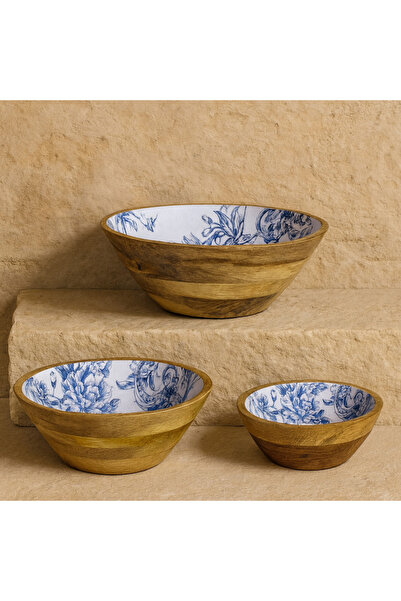 Evanev Selin Yuvarlak 3 Boy Sunumluk Meyvelik Salata Kase Mavi Desenli KOD:HS...