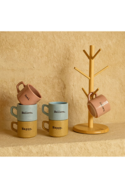 Evanev Retro Tutku Bambu Askılı Kupa Seti 7 Parça (Süper Fiyat)