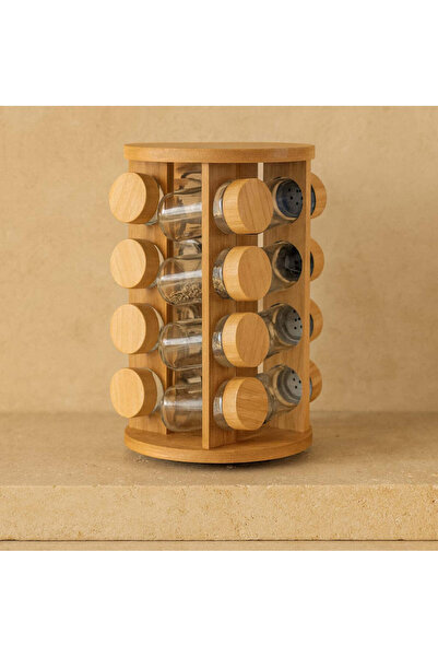 Evanev ZBERN Bambu Standlı 16 Adet Baharatlık Seti