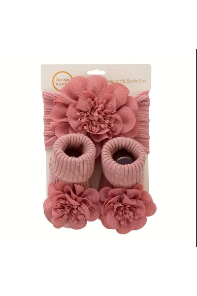 Veloma Home Set de bentiță și șosete pentru bebeluși cu o floare frumoasă – ț...
