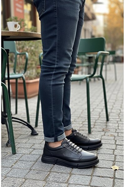 Dropland Men's Black Genuine Leather Elastic Casual Shoes Non-Slip Sole Ortho...