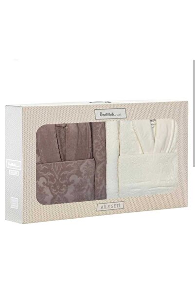 Özdilek 6 Piece (100% Cotton) Family Bathrobe Set Curve Cream-Beige