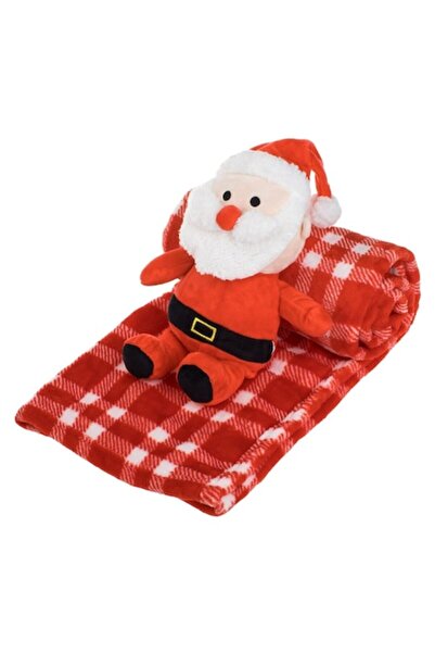 OEM Velvety Christmas Decorative Blanket Red Checked with Santa Plush Toy 100x75cm