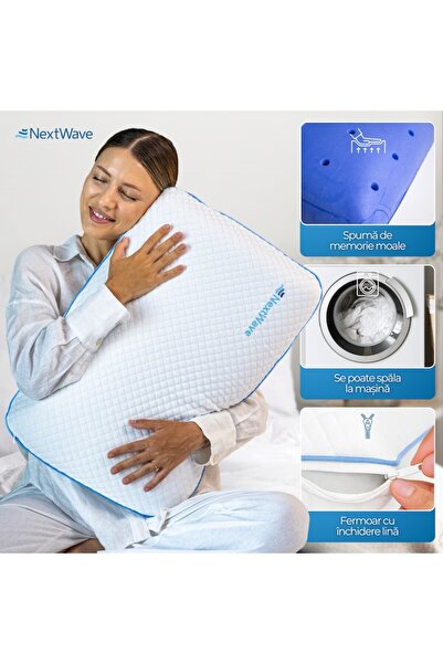 NEXTWAVE pernă ortopedică, spumă cu memorie cu gel, suport cervical, ergonomică, husă cu 2 zone