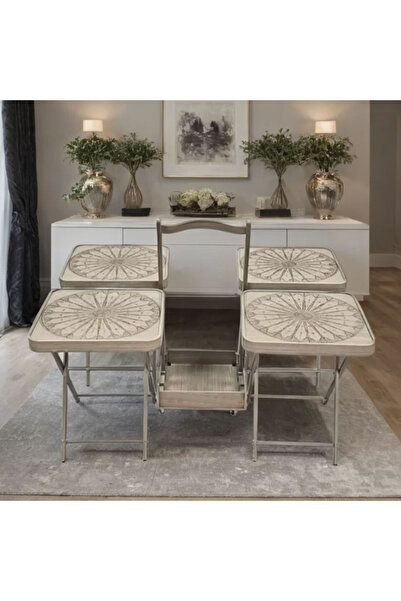 Tasamem Dafia طقم طاولات شاي 4 قطع مع شنطة مزودة بكفرات