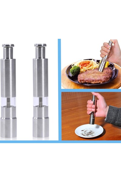 OEM Set of 2 manual grinders, salt, pepper and spices, stainless steel, with ...