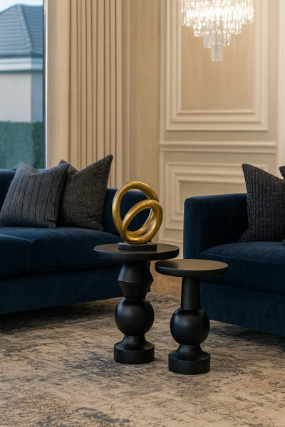 Simillo Home&Living Modern Tarz Doğal Masif Ahşap Yan Sehpa Siyah 2’li Zigon ...
