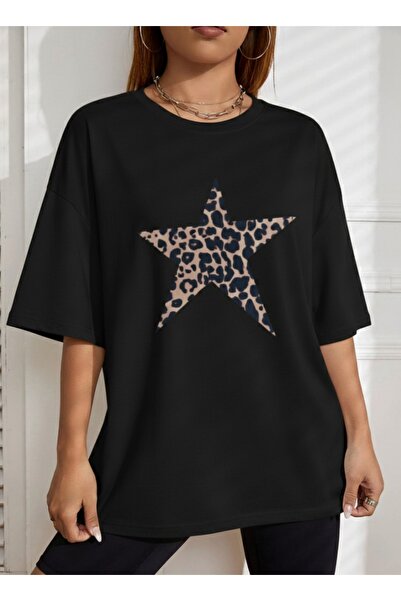 one button Μπλουζάκι Unisex με σχέδιο Leopard Star Basic Crew Neck, κανονική ...