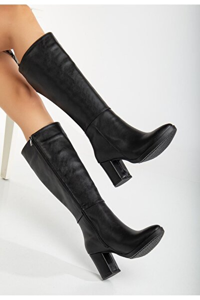FUNDA AKIN Mi Luz Kadın Siyah Fermuarlı Kısa Topuklu Günlük Uzun Çizme