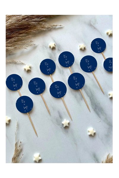 The Istanbul Event 10-Piece Blue Tiny'It's a Boy' Cupcake Topper Set - Gender Reveal Party Muffin Topper Set - Baby Shower