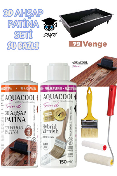 Aquacool Trend 3d ahşap patina seti su bazlı 150 ml- parlak vernik 150 ml - b...