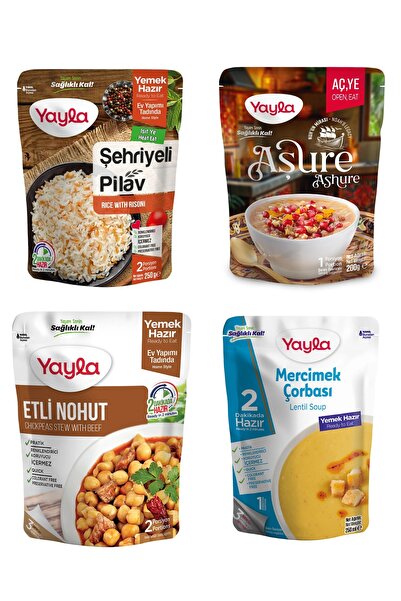 Yayla Hazır Yemek 4’Lü Etli Nohut/Şehriyeli Pilav/Mercimek Çorbası/Aşure