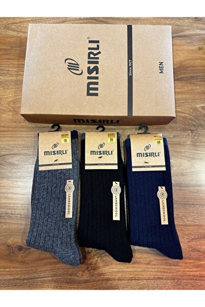 Mısırlı Men's Stitch-Free Lambswool Lamb Wool Socks 3-Pack