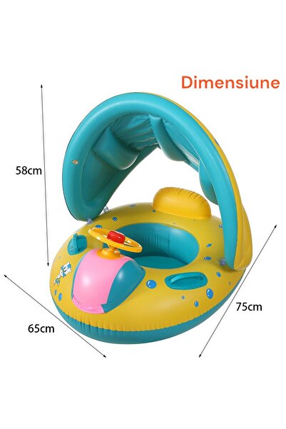 OEM Colac gonflabil, pentru bebelusi, moale/confortabil, dprotectie solara, volan si claxon, 74x65x60 cm