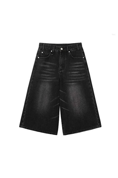 8line Black Washed Fabric Y2K Unisex Baggy Bermuda Shorts