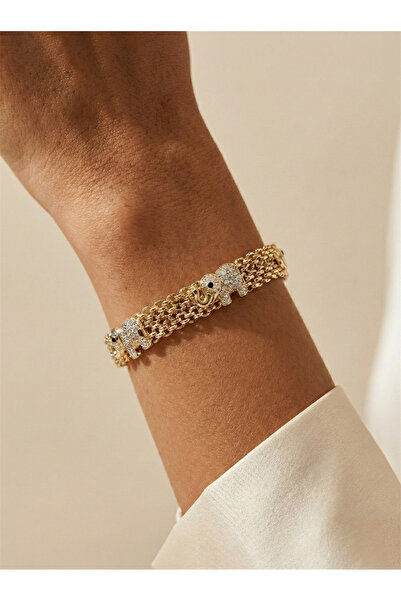 Pelin Aksesuar Gold-tone crystal embellished chain bracelet with elephant charm