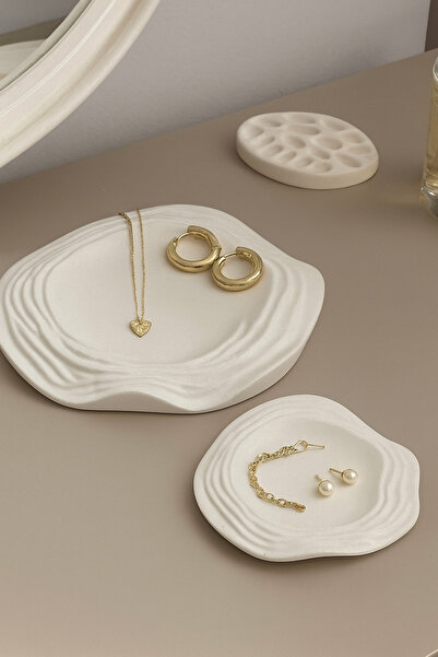 Sisay Home أطباق مجوهرات سيراميك على شكل موجة، مجموعة من قطعتين - طقم زينة بسيط