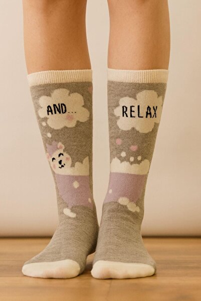 uğurlu dükkan Gray Purple Comfortable Cat Socks 36-44