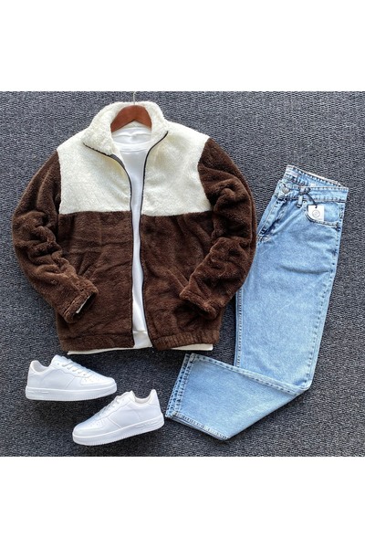 THANBUTİK طقم سترة صوفية مخملية وبنطلون فضفاض للرجال