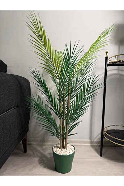 Bahçem Dekoratif Yapay Yapraklı Areka Palmiye Ağacı Plastik Saksılı 3 Gövde 90cm