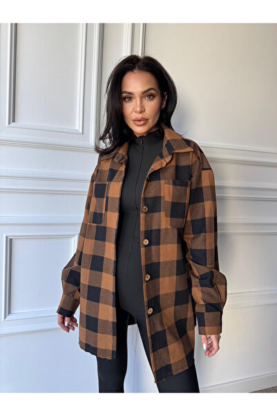 CC STORE Cămașă casual ANNIKA, cu mâneci lungi, ușor oversized negru-maro