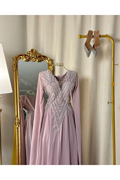 vanus fashion فستان سهرة طويل 4604 ( لونين )