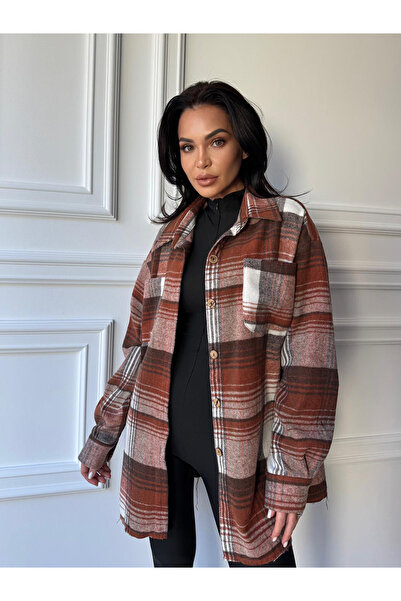 CC STORE ELISSA casual shirt, long sleeves, slightly oversized, gray-burgundy