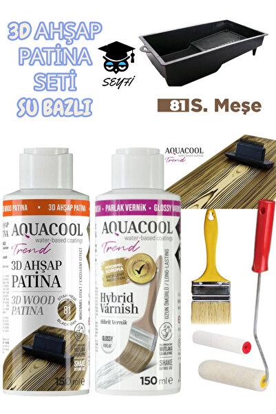Aquacool Trend 3d ahşap patina seti su bazlı 150 ml- parlak vernik 150 ml - b...