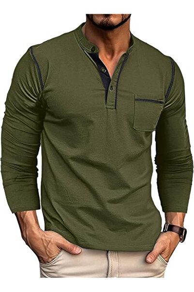 OEM Men's Casual Long Sleeve Blouse Green Pullover 3XL