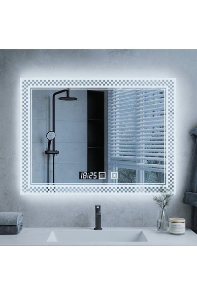 OEM Oglinda LED cu Dezaburire, Ceas si Termometru 80x60cm Kalyra
