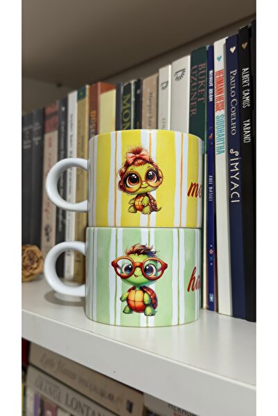 freyja design Kaplumbağalı Kişiye Özel Hediye Çift Double Türk Kahvesi Fincan...