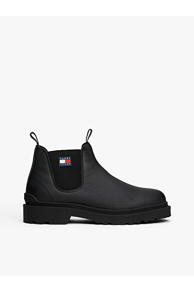 Tommy Hilfiger Men's Buckle Brand Logo Leather Stylishly Designed Black Boots...